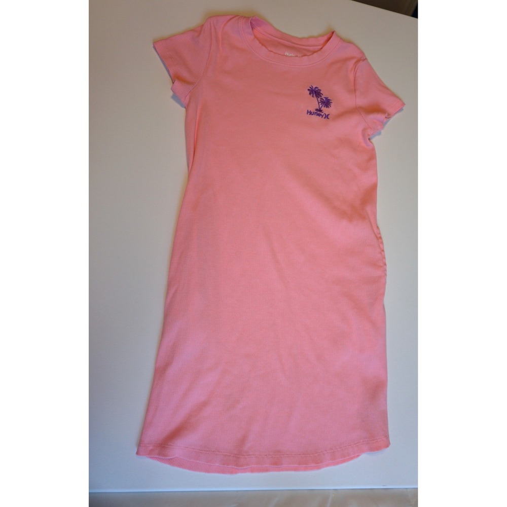 Hurley Girls Pink Ribbed Palm Tree Logo T-Shirt Dress Size 10/12 7587-P7R